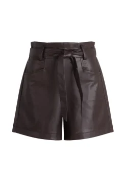 Shorts in Lederoptik mit Bindegürtel chocolate plum