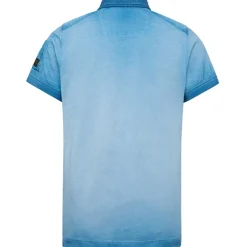 Short sleeve polo light pique cold dye blue