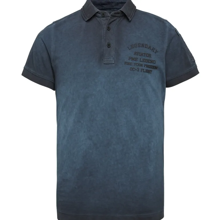 Short sleeve polo light pique cold dye dark navy