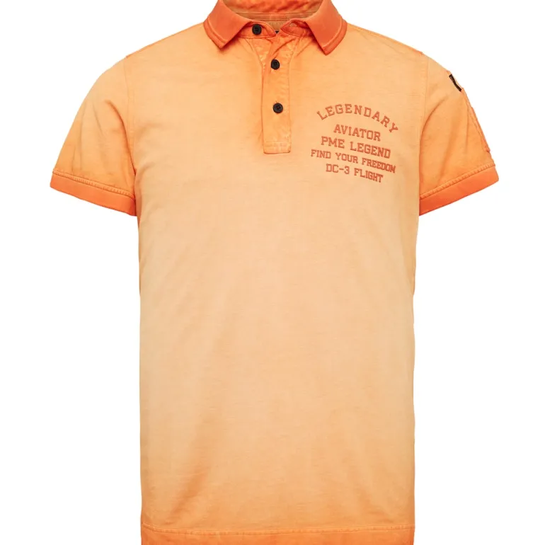 Short sleeve polo light pique cold dye amberglow