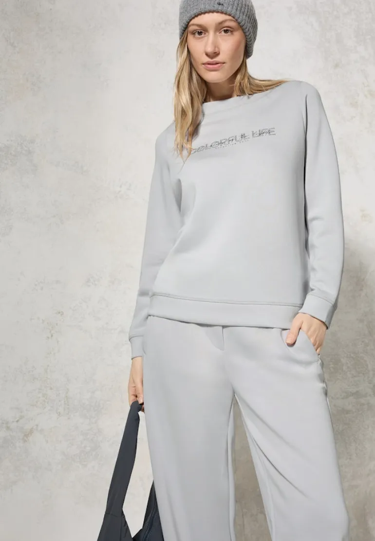 Silk-Look Sweater mit Print platinum grey