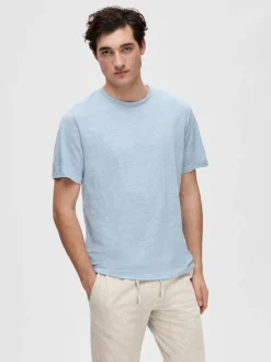 SLHBET LINEN SS O-NECK TEE cashmere blue