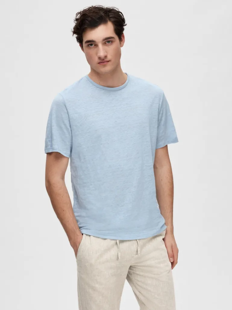 SLHBET LINEN SS O-NECK TEE cashmere blue