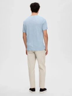 SLHBET LINEN SS O-NECK TEE cashmere blue