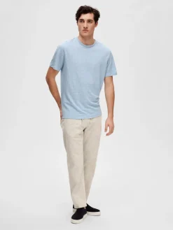 SLHBET LINEN SS O-NECK TEE cashmere blue