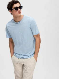SLHBET LINEN SS O-NECK TEE cashmere blue