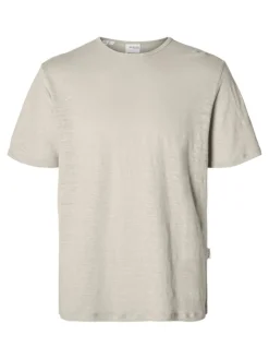 SLHBET LINEN SS O-NECK TEE oatmeal
