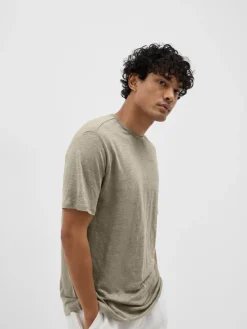 SLHBET LINEN SS O-NECK TEE vetiver