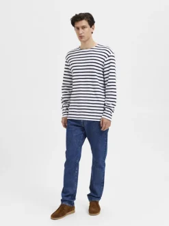SLHBRIAC STRIPE LS O-NECK TEE NOOS bright white