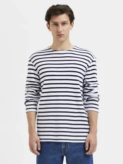 SLHBRIAC STRIPE LS O-NECK TEE NOOS bright white