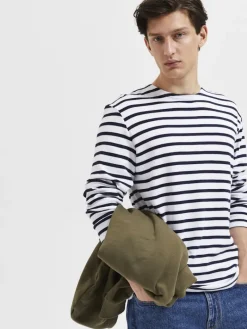 SLHBRIAC STRIPE LS O-NECK TEE NOOS bright white