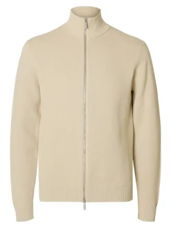 SLHDANE LS KNIT STRUCTURE FULL ZIP NOOS oatmeal