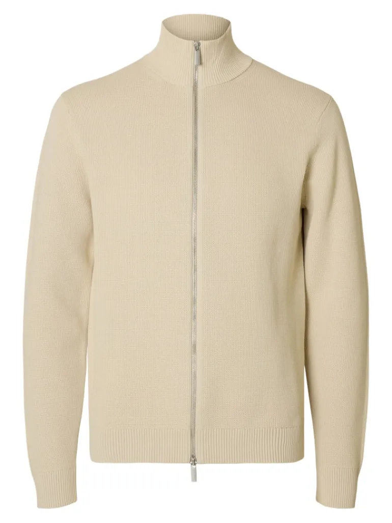 SLHDANE LS KNIT STRUCTURE FULL ZIP NOOS oatmeal