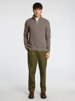 SLHDANE LS KNIT STRUCTURE HALF ZIP NOOS morel