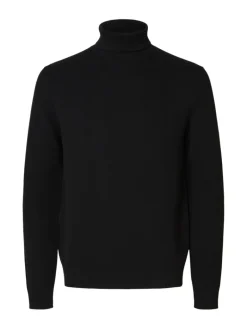 SLHDANE LS KNIT STRUCTURE ROLL NECK NOOS black