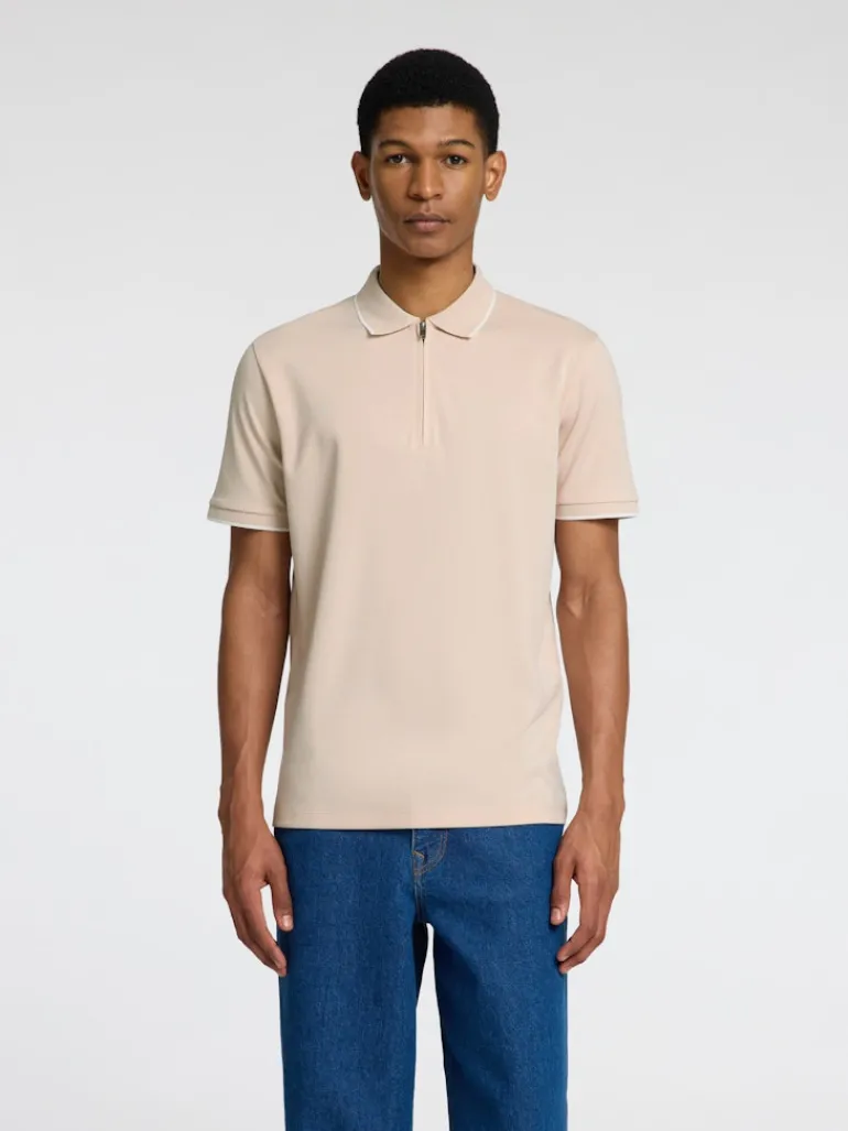 SLHFAVE SPORT ZIP SS POLO NOOS oatmeal