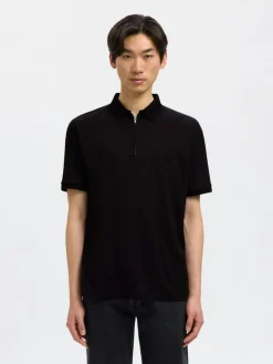 SLHFAVE ZIP SS POLO NOOS black