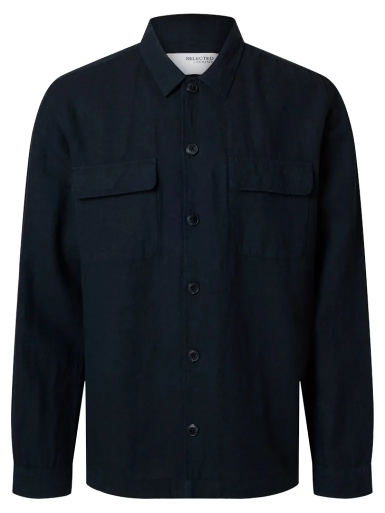 SLH-LEROY LINEN BLEND OVERSHIRT LS NOOS sky captain