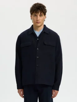 SLH-LEROY LINEN BLEND OVERSHIRT LS NOOS sky captain