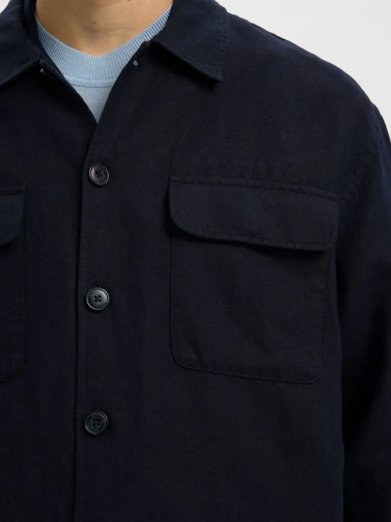 SLH-LEROY LINEN BLEND OVERSHIRT LS NOOS sky captain