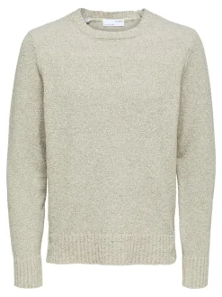 SLHMARCO BOUCLE LS KNIT CREW NECK W oatmeal