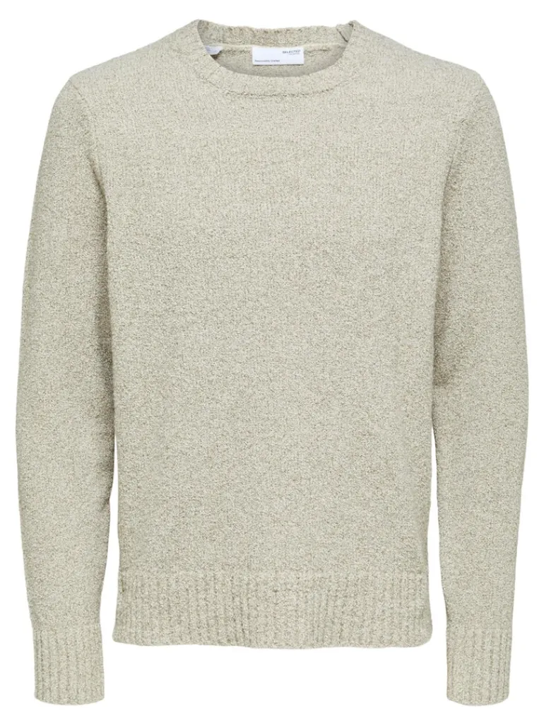 SLHMARCO BOUCLE LS KNIT CREW NECK W oatmeal