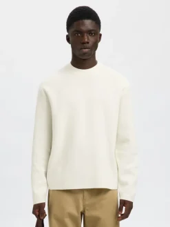 SLHMIKE LIGHT LS KNIT RELAXED MOCK NECK egret
