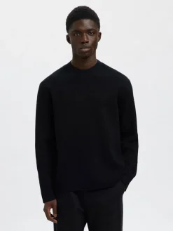 SLHMIKE LIGHT LS KNIT RELAXED MOCK NECK black