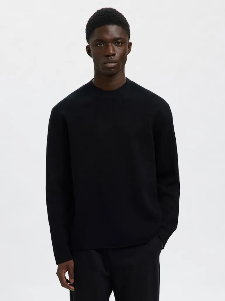 SLHMIKE LIGHT LS KNIT RELAXED MOCK NECK black