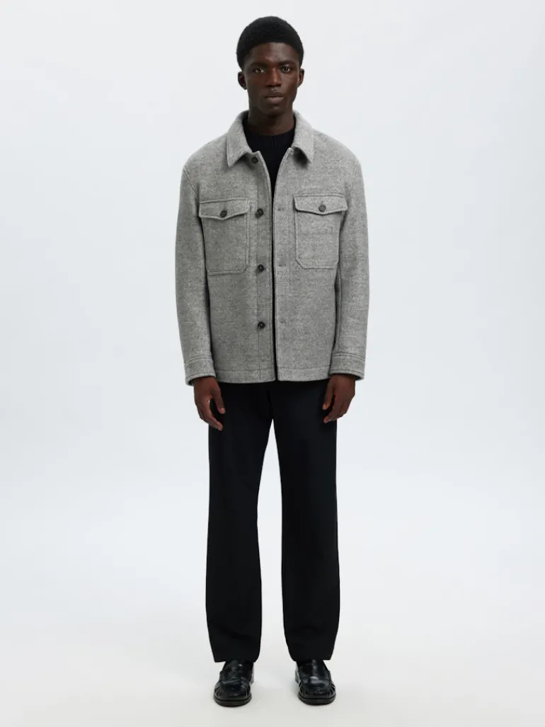 SLHMITCH WOOL BLEND SHACKET NOOS grey melange