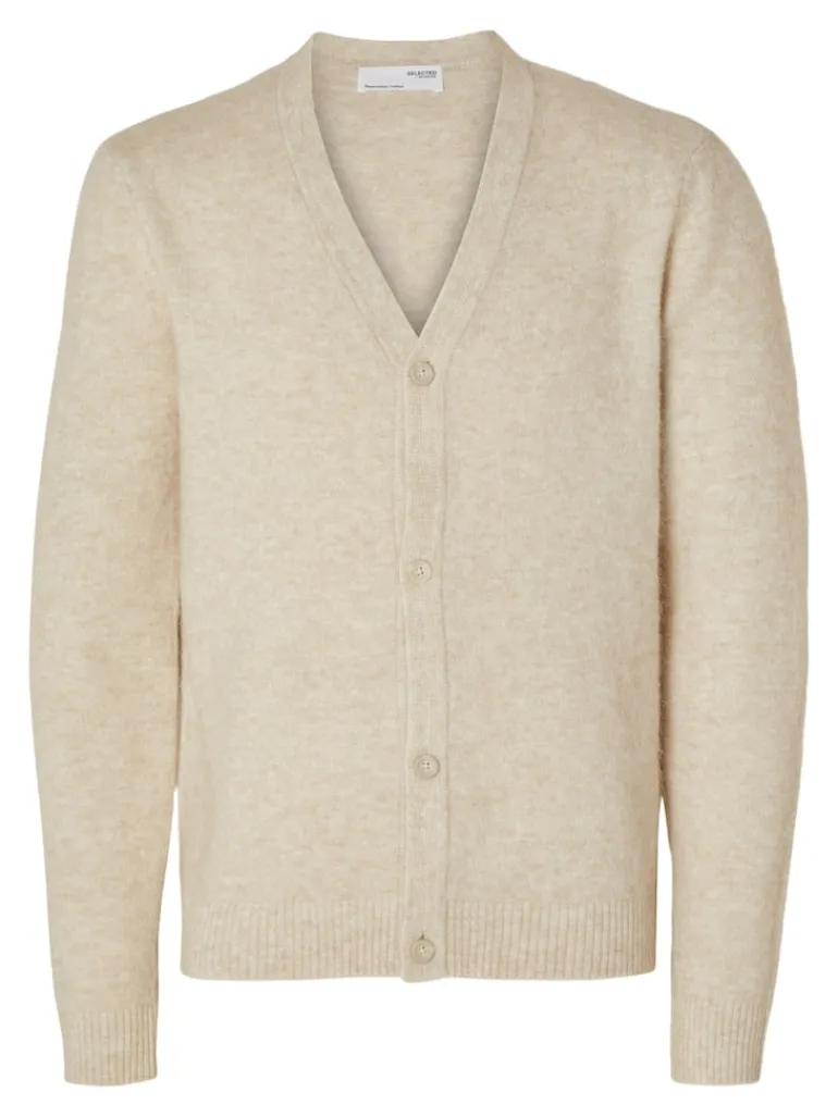 SLHRAI LS KNIT BUTTON CARDIGAN oatmeal