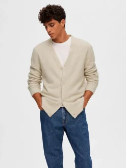 SLHRAI LS KNIT BUTTON CARDIGAN oatmeal