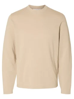 SLHRAVI LS KNIT STRUCTURE CREW NECK oatmeal