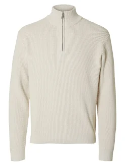 SLHTHEO LS KNIT STRUCTURE HALF ZIP oatmeal