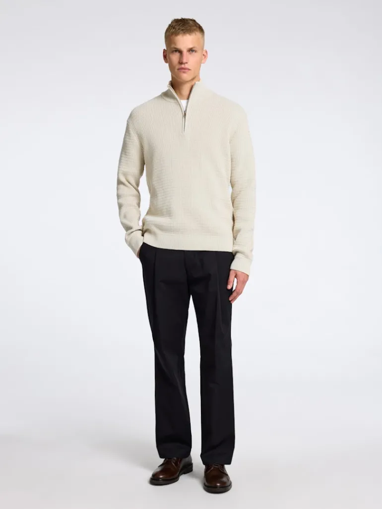 SLHTHEO LS KNIT STRUCTURE HALF ZIP oatmeal