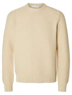 SLHTHIM LS KNIT STRUCTURE CREW NECK W oatmeal