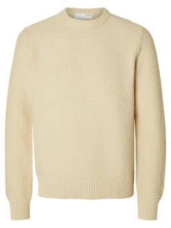 SLHTHIM LS KNIT STRUCTURE CREW NECK W oatmeal