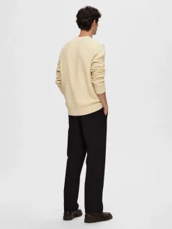 SLHTHIM LS KNIT STRUCTURE CREW NECK W oatmeal