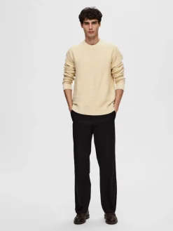 SLHTHIM LS KNIT STRUCTURE CREW NECK W oatmeal