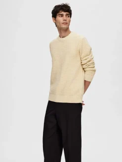 SLHTHIM LS KNIT STRUCTURE CREW NECK W oatmeal