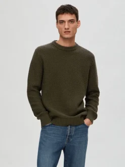 SLHTHIM LS KNIT STRUCTURE CREW NECK W rosin