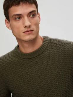 SLHTHIM LS KNIT STRUCTURE CREW NECK W rosin