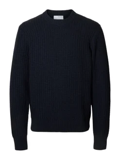 SLHTOM LS KNIT STRUCTURE CREW NECK sky captain