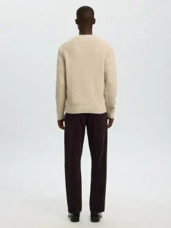 SLHTOM LS KNIT STRUCTURE CREW NECK oatmeal