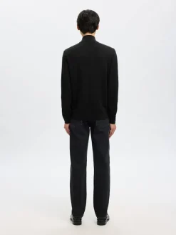 SLHTRAY LS KNIT MERINO HALF ZIP NOOS black