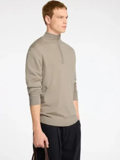 SLHTRAY LS KNIT MERINO HALF ZIP NOOS kelp