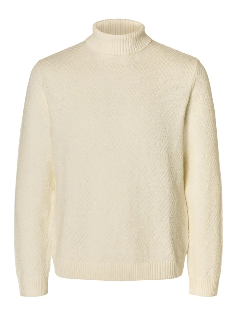 SLHTREVOR LS KNIT STRUCTURE ROLL NECK egret