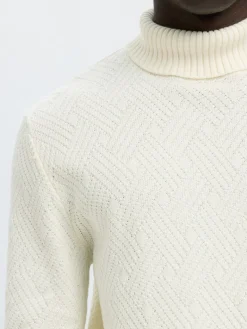 SLHTREVOR LS KNIT STRUCTURE ROLL NECK egret
