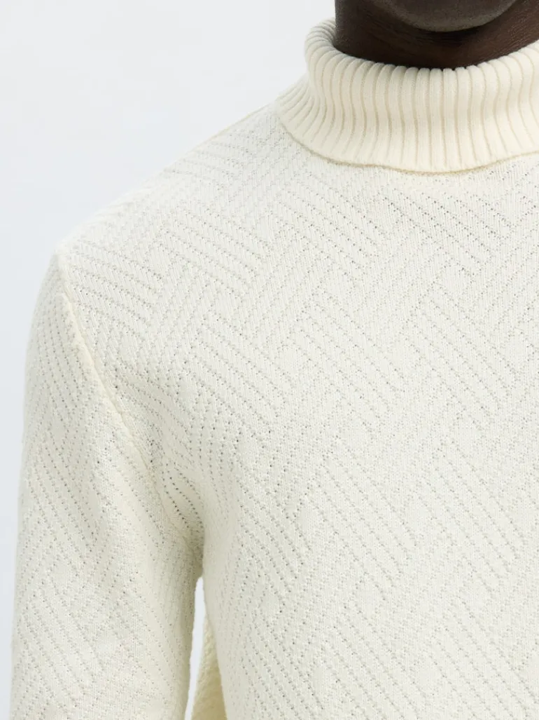 SLHTREVOR LS KNIT STRUCTURE ROLL NECK egret