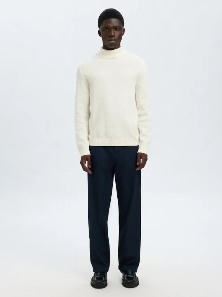 SLHTREVOR LS KNIT STRUCTURE ROLL NECK egret